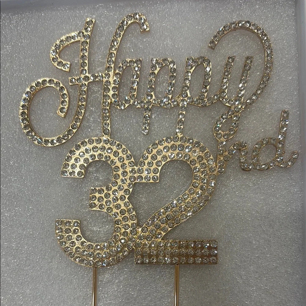 Gold rhinestone 'Happy 32nd' Cake Topper